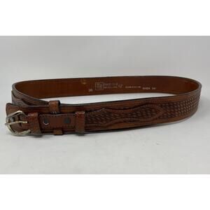 Double S SS Men’s Hand Tooled Belt Brown Leather Sz 36 Cowboy Geometric Vtg